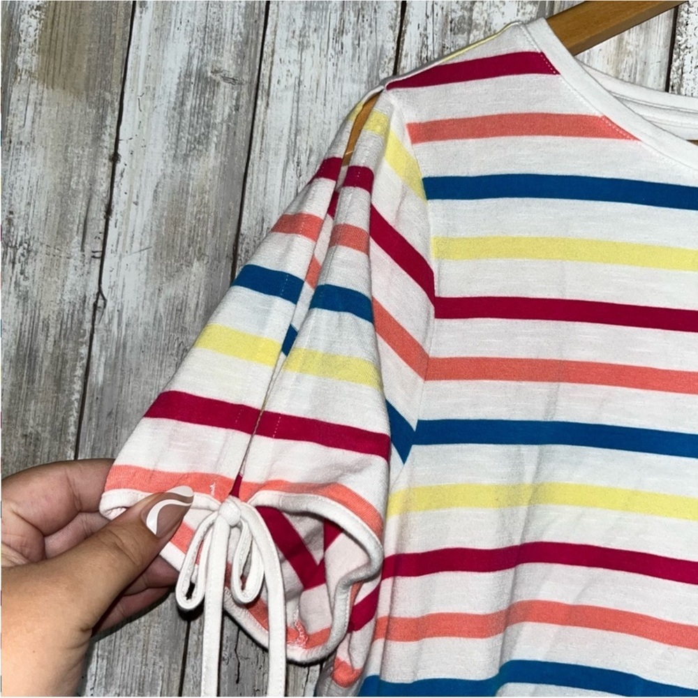 Talbots White Colorful Stripe Open Sleeve Blouse - Picture 4 of 5